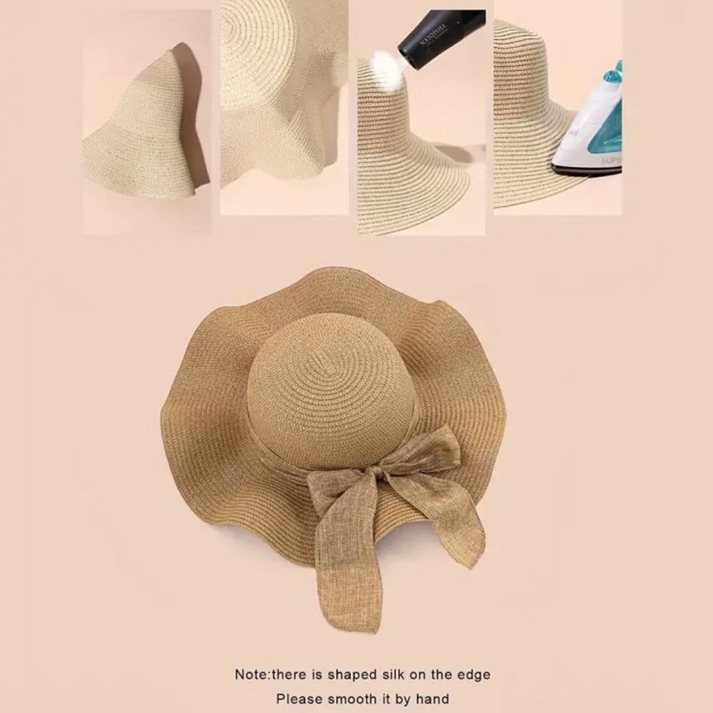 137. NEW| Chic & Elegant Sun Hat with Wide Brim Floppy Ruffle Bowknot Straw Hat - Picture 5 of 5